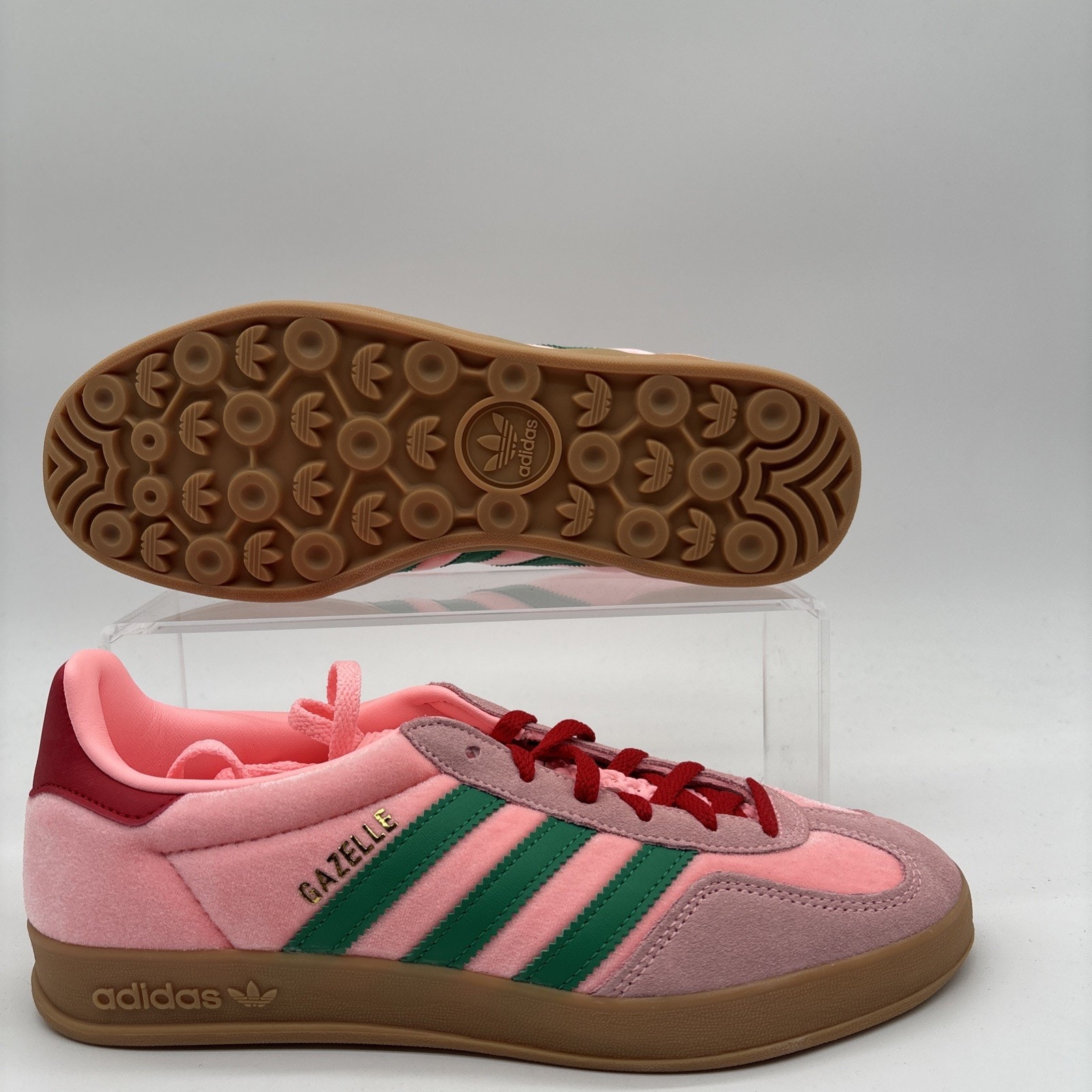 Womens Size 6 Adidas Gazelle Pink Velvet Green Casual Sneakers Shoe Ji2713 New